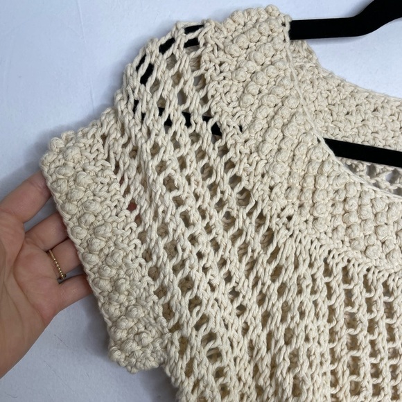 Handmade cream boho knit neutral top - Picture 3 of 5